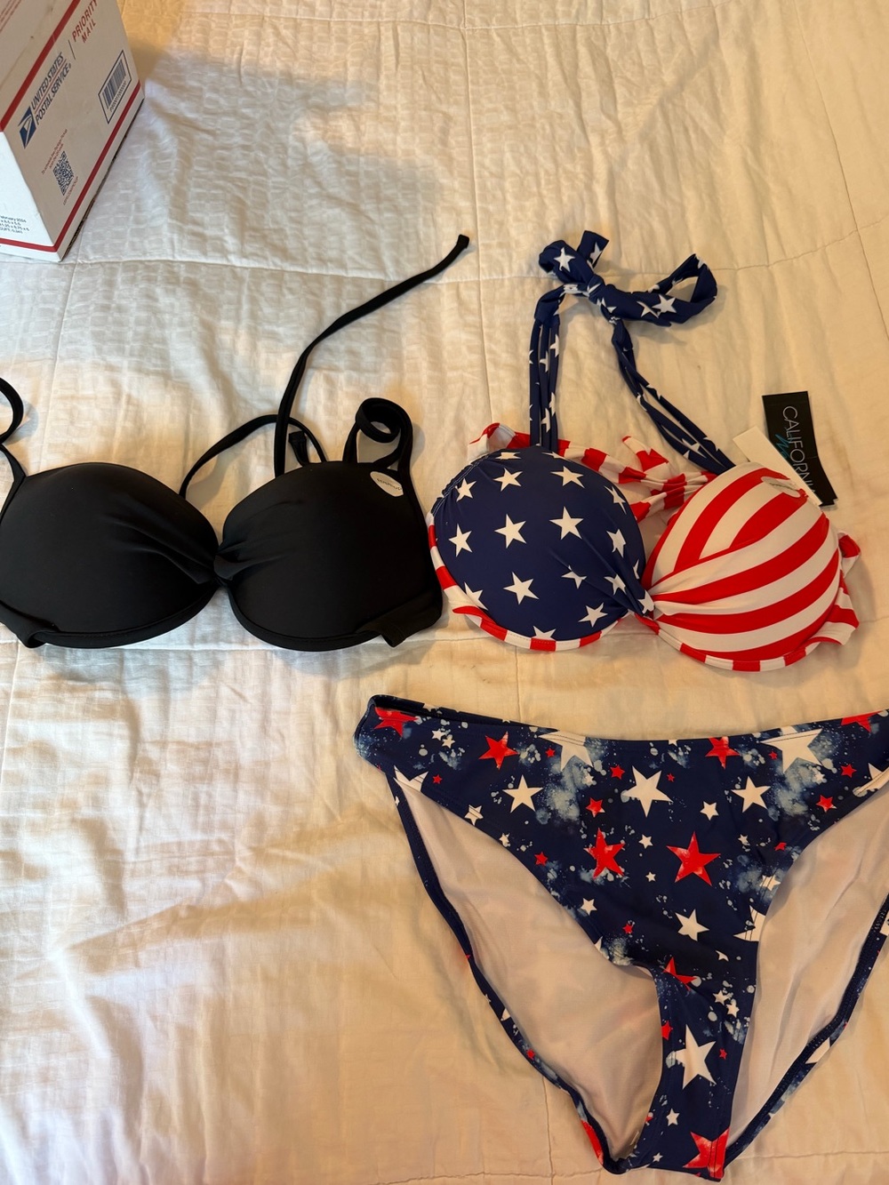 California Waves Black Bikini Top with Navy Star & Stripe Bikini Set